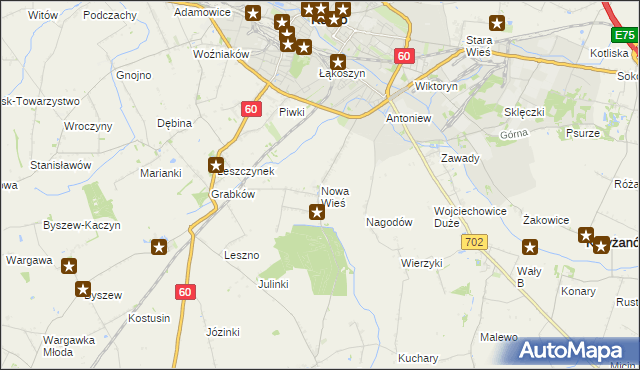 mapa Nowa Wieś gmina Kutno, Nowa Wieś gmina Kutno na mapie Targeo