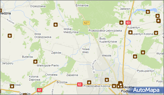 mapa Nowa Wieś gmina Sokołów Podlaski, Nowa Wieś gmina Sokołów Podlaski na mapie Targeo