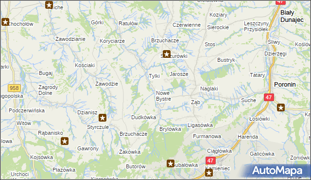 mapa Nowe Bystre, Nowe Bystre na mapie Targeo