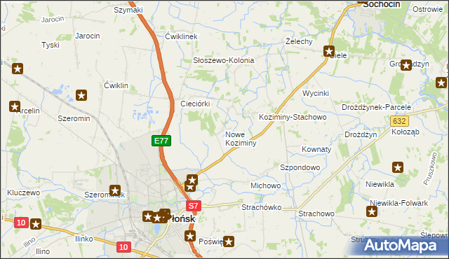 mapa Nowe Koziminy, Nowe Koziminy na mapie Targeo