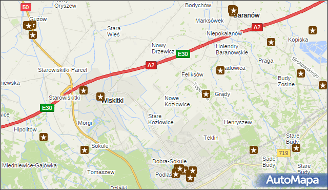 mapa Nowe Kozłowice, Nowe Kozłowice na mapie Targeo