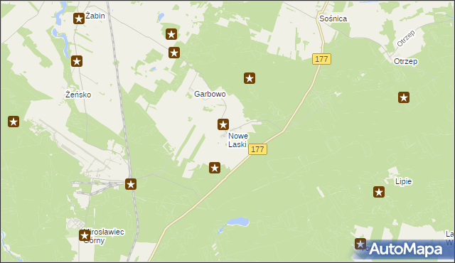 mapa Nowe Laski, Nowe Laski na mapie Targeo