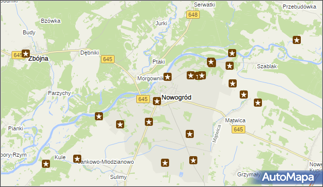 mapa Nowogród powiat łomżyński, Nowogród powiat łomżyński na mapie Targeo