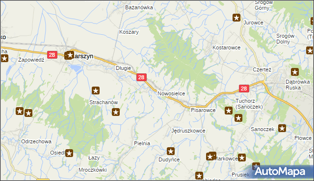 mapa Nowosielce gmina Zarszyn, Nowosielce gmina Zarszyn na mapie Targeo