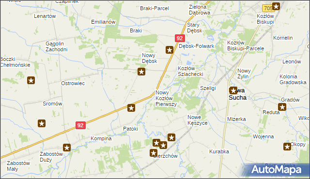 mapa Nowy Kozłów Pierwszy, Nowy Kozłów Pierwszy na mapie Targeo