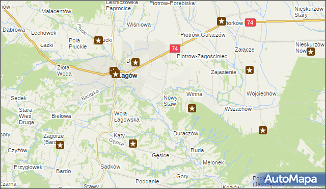 mapa Nowy Staw gmina Łagów, Nowy Staw gmina Łagów na mapie Targeo