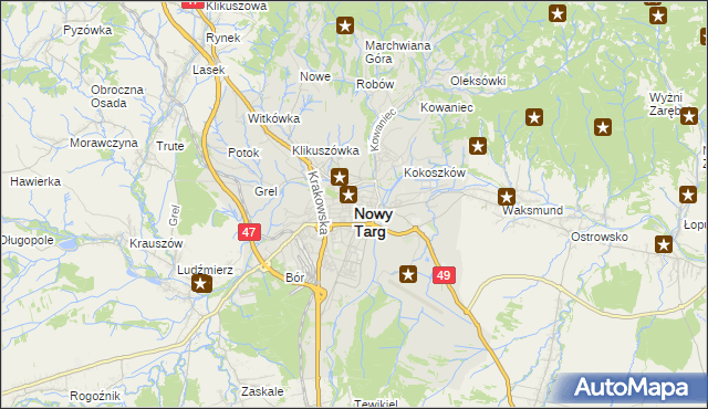 mapa Nowego Targu, Nowy Targ na mapie Targeo