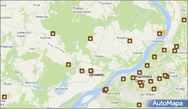 mapa Oblasy gmina Janowiec, Oblasy gmina Janowiec na mapie Targeo