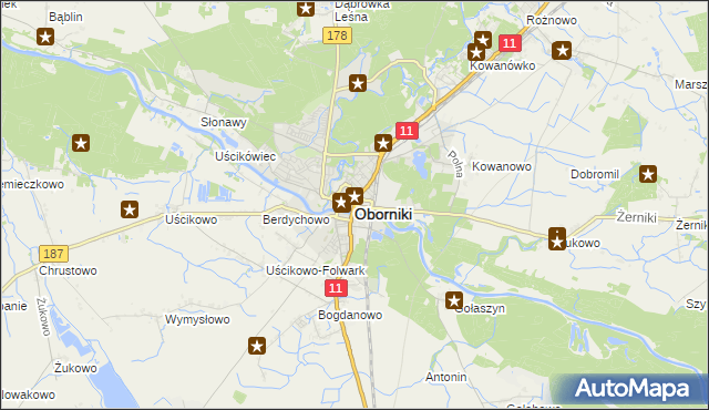 mapa Oborniki, Oborniki na mapie Targeo