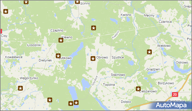 mapa Obrowo gmina Miastko, Obrowo gmina Miastko na mapie Targeo