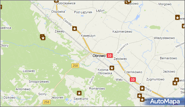 mapa Obrowo powiat toruński, Obrowo powiat toruński na mapie Targeo