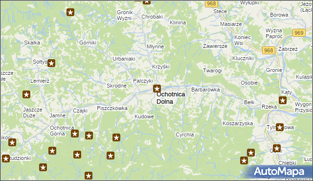 mapa Ochotnica Dolna, Ochotnica Dolna na mapie Targeo