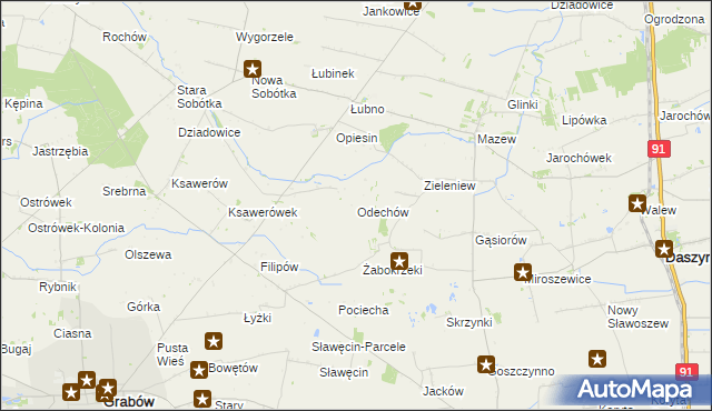 mapa Odechów gmina Grabów, Odechów gmina Grabów na mapie Targeo