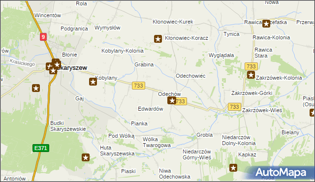 mapa Odechów gmina Skaryszew, Odechów gmina Skaryszew na mapie Targeo