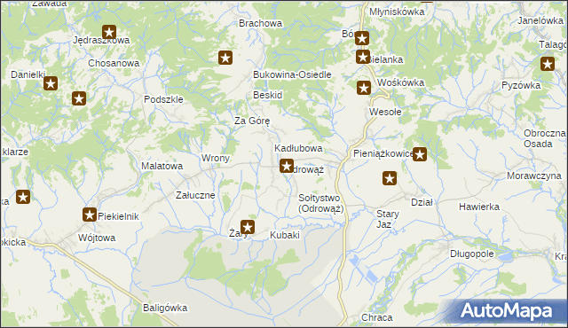 mapa Odrowąż gmina Czarny Dunajec, Odrowąż gmina Czarny Dunajec na mapie Targeo