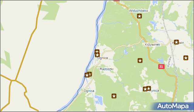 mapa Ognica gmina Widuchowa, Ognica gmina Widuchowa na mapie Targeo