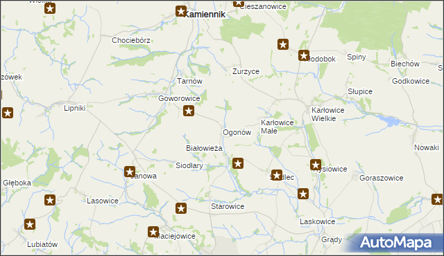 mapa Ogonów gmina Kamiennik, Ogonów gmina Kamiennik na mapie Targeo