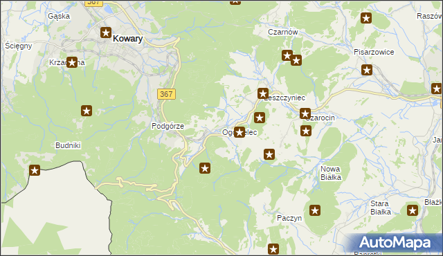 mapa Ogorzelec gmina Kamienna Góra, Ogorzelec gmina Kamienna Góra na mapie Targeo