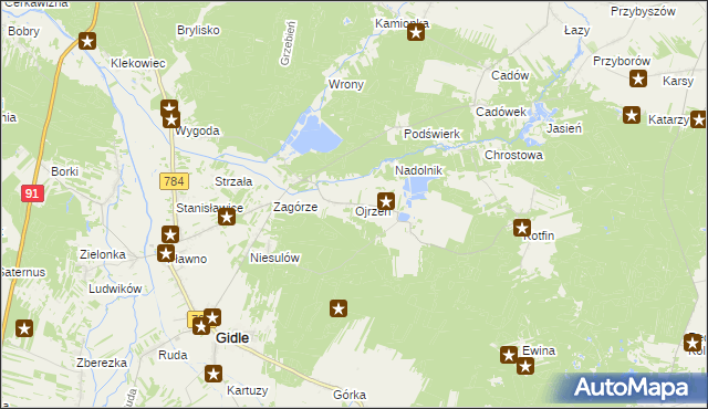 mapa Ojrzeń gmina Gidle, Ojrzeń gmina Gidle na mapie Targeo