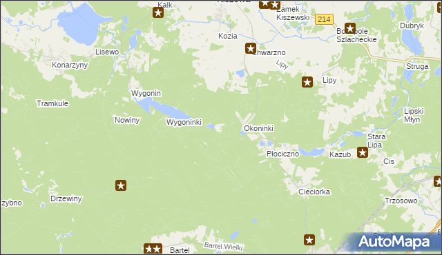 mapa Okoniny gmina Kaliska, Okoniny gmina Kaliska na mapie Targeo