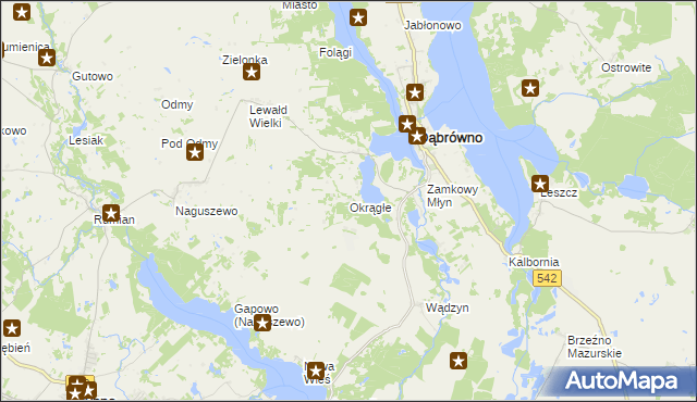 mapa Okrągłe gmina Dąbrówno, Okrągłe gmina Dąbrówno na mapie Targeo