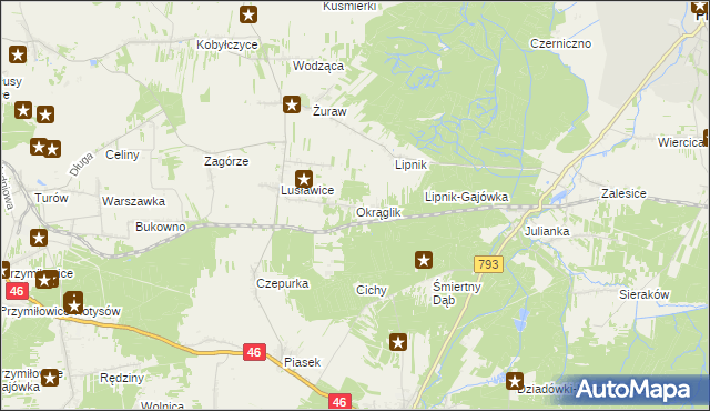 mapa Okrąglik gmina Janów, Okrąglik gmina Janów na mapie Targeo