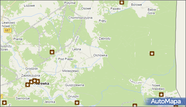 mapa Olchówka gmina Narewka, Olchówka gmina Narewka na mapie Targeo