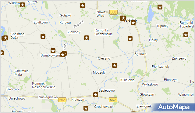 mapa Oleszno gmina Wielgie, Oleszno gmina Wielgie na mapie Targeo