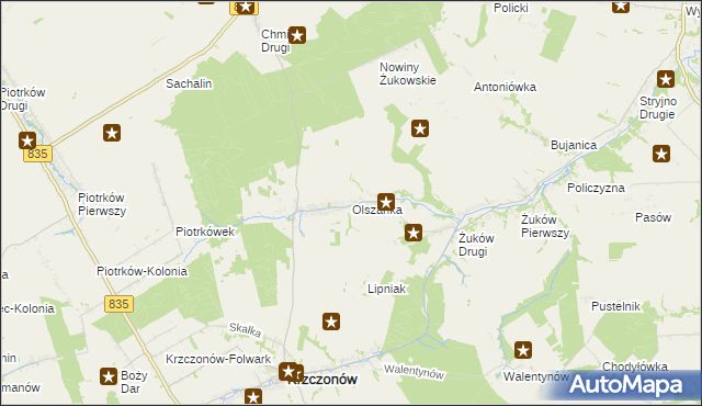 mapa Olszanka gmina Krzczonów, Olszanka gmina Krzczonów na mapie Targeo