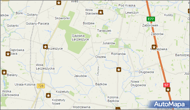 mapa Olszew gmina Goszczyn, Olszew gmina Goszczyn na mapie Targeo