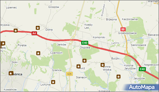 mapa Olszowa gmina Ujazd, Olszowa gmina Ujazd na mapie Targeo