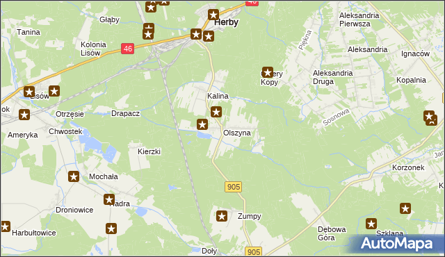 mapa Olszyna gmina Herby, Olszyna gmina Herby na mapie Targeo