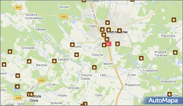 mapa Olszyna gmina Ostrzeszów, Olszyna gmina Ostrzeszów na mapie Targeo