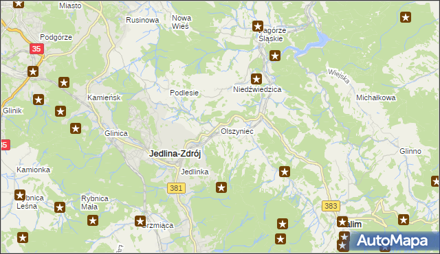 mapa Olszyniec gmina Walim, Olszyniec gmina Walim na mapie Targeo