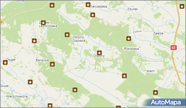 mapa Olszyny gmina Myszyniec, Olszyny gmina Myszyniec na mapie Targeo