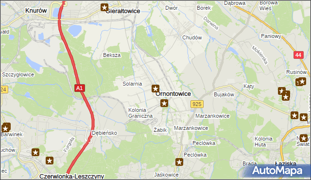 mapa Ornontowice, Ornontowice na mapie Targeo