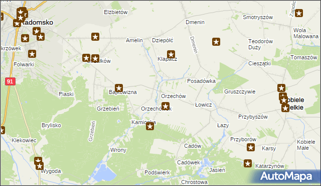 mapa Orzechów gmina Kobiele Wielkie, Orzechów gmina Kobiele Wielkie na mapie Targeo