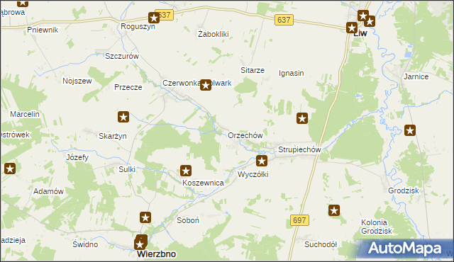 mapa Orzechów gmina Wierzbno, Orzechów gmina Wierzbno na mapie Targeo