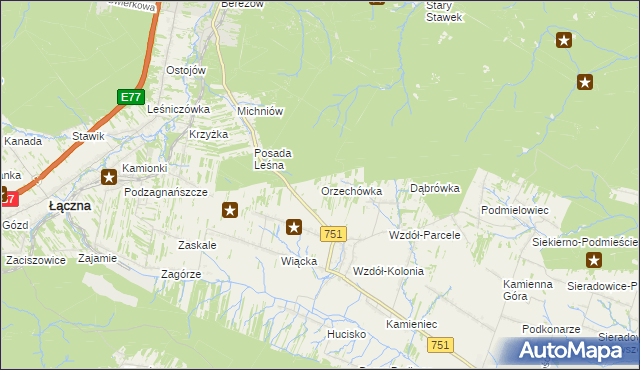 mapa Orzechówka gmina Bodzentyn, Orzechówka gmina Bodzentyn na mapie Targeo