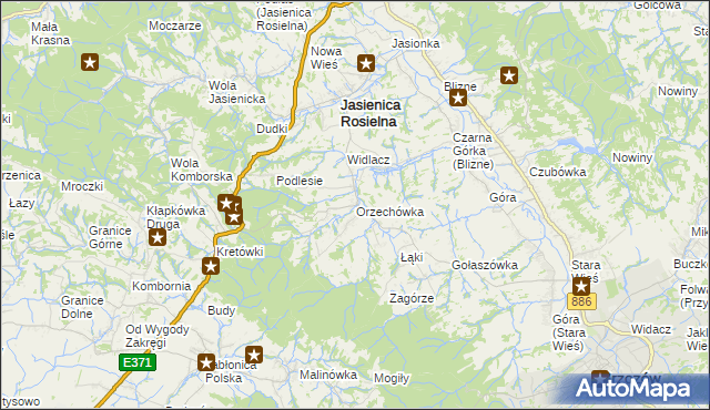 mapa Orzechówka gmina Jasienica Rosielna, Orzechówka gmina Jasienica Rosielna na mapie Targeo