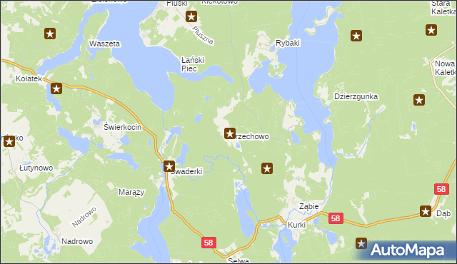 mapa Orzechowo gmina Olsztynek, Orzechowo gmina Olsztynek na mapie Targeo