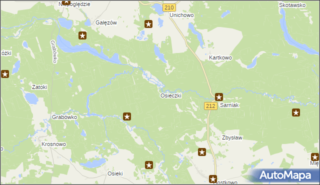 mapa Osieczki gmina Borzytuchom, Osieczki gmina Borzytuchom na mapie Targeo