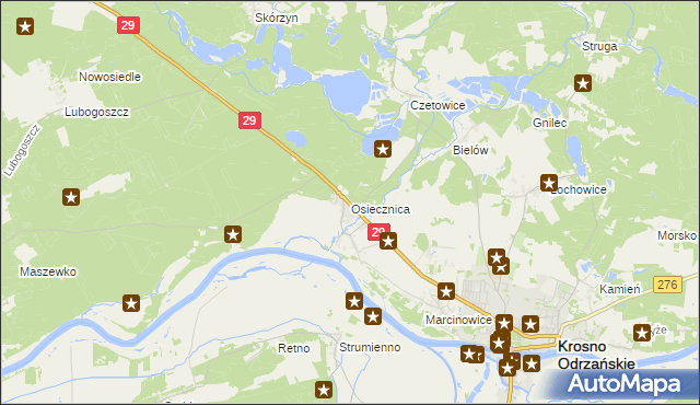 mapa Osiecznica gmina Krosno Odrzańskie, Osiecznica gmina Krosno Odrzańskie na mapie Targeo