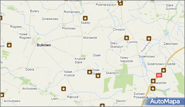 mapa Osiek gmina Bulkowo, Osiek gmina Bulkowo na mapie Targeo