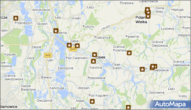 mapa Osiek powiat oświęcimski, Osiek powiat oświęcimski na mapie Targeo