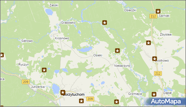mapa Osieki gmina Borzytuchom, Osieki gmina Borzytuchom na mapie Targeo