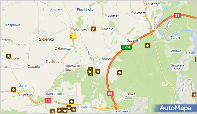 mapa Osówiec gmina Sicienko, Osówiec gmina Sicienko na mapie Targeo