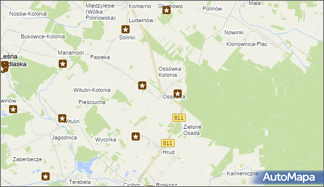 mapa Ossówka gmina Leśna Podlaska, Ossówka gmina Leśna Podlaska na mapie Targeo