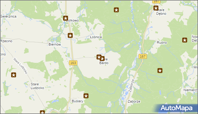 mapa Ostre Bardo gmina Połczyn-Zdrój, Ostre Bardo gmina Połczyn-Zdrój na mapie Targeo