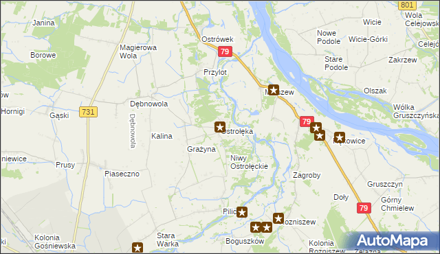 mapa Ostrołęka gmina Warka, Ostrołęka gmina Warka na mapie Targeo